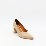 Antoinette block heel pumps in off white/tan leather womens shoes