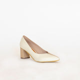 Antoinette block heel pumps in off white/tan leather womens shoes