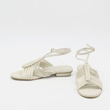 Aphrodita braided crochet sandals in off white leather women shoes