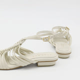 Aphrodita braided crochet sandals in off white leather women shoes