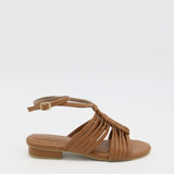 Aphrodita braided crochet sandals in tan leather women shoes