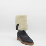 Aspen tall 2-in-1 convertible boots in black upper leather and shearling lining womens shoes