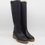 Aspen tall 2-in-1 convertible boots in black upper leather and shearling lining womens shoes