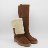 Aspen tall 2-in-1 convertible boots in brown upper suede and shearling lining womens shoes