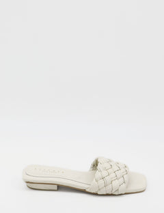 Ivory leather braided sandal with square toe and low heel - Athena by Stivali New York 