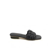 Athena braided crochet sandals in black leather women shoes