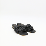 Athena braided crochet sandals in black leather women shoes