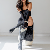 Bari knee-high boots in black/off white leather womens shoes