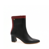 Cerise heeled ankle booties in black/red leather