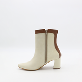 Cerise heeled ankle booties in off white/tan leather womens shoes