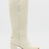 Cleo knee-high block heel boots in off white leather womens shoe