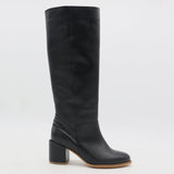 Cleo knee-high block heel boots in black leather womens shoe
