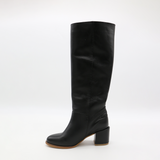 Cleo knee-high block heel boots in black leather womens shoe