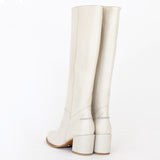 Cleo knee-high block heel boots in off white leather womens shoe