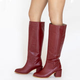 Cleo knee-high block heel boots in red leather women's shoe