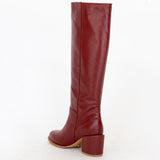 Cleo knee-high block heel boots in red leather womens shoe