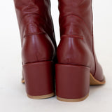 Cleo knee-high block heel boots in red leather womens shoe