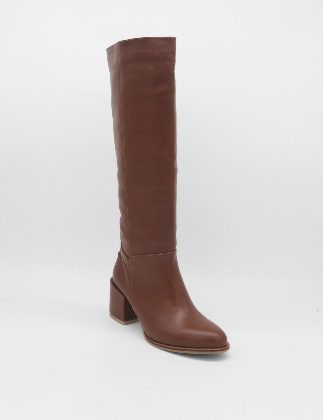 Stivali Cleo knee-high block heel boots in brown leather women's