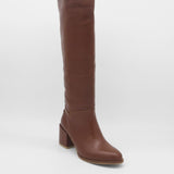 Cleo knee-high block heel boots in brown leather women's shoes