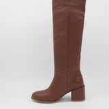 Cleo knee-high block heel boots in brown leather women's shoes