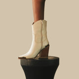 Coachella western cowboy boots in off white leather womens shoes