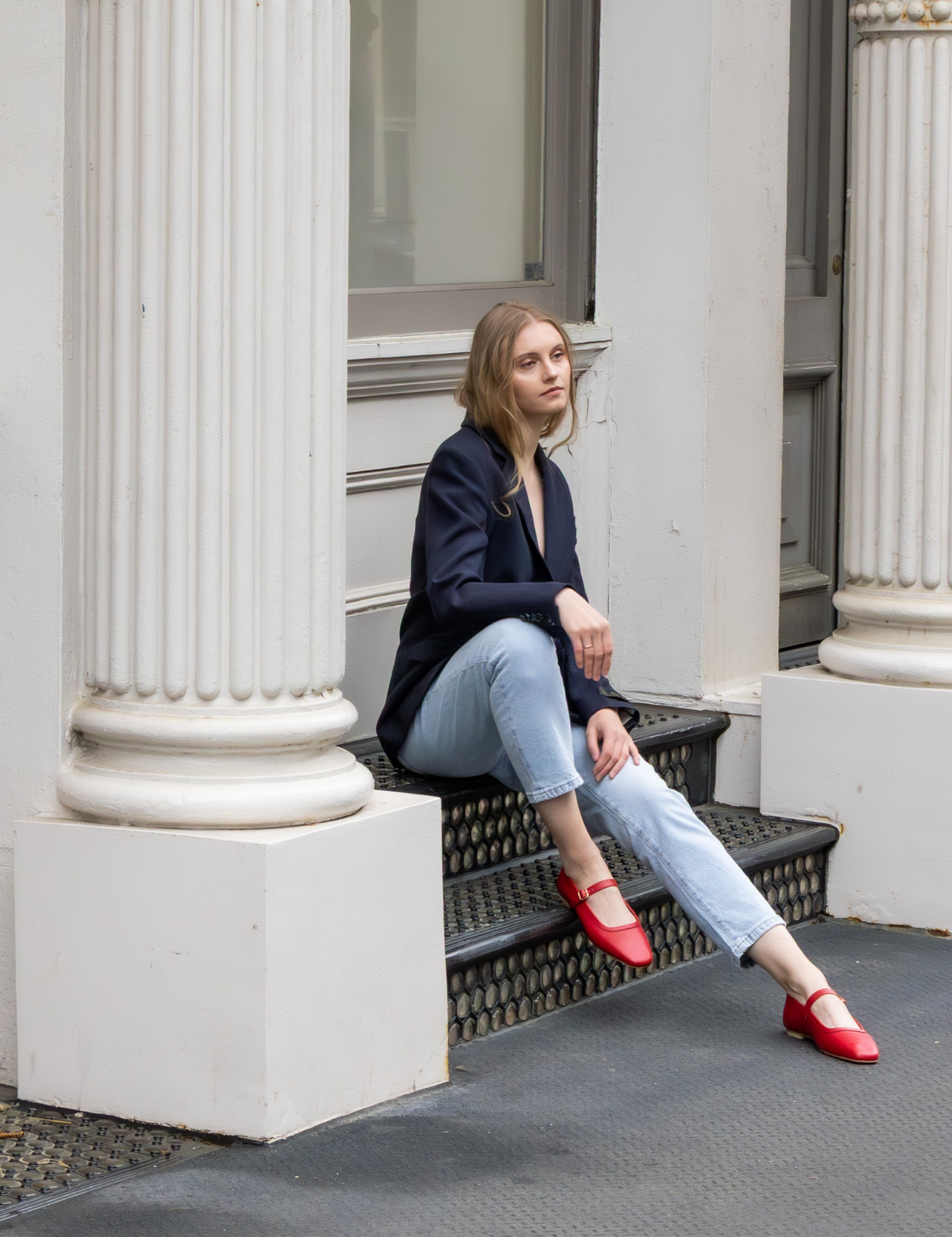 Stivali Eterna mary jane ballet flat in red leather womens shoes