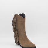 Freedom fringe western cowboy boots in mocha suede leather womens shoes