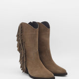 Freedom fringe western cowboy boots in mocha suede leather womens shoes