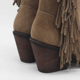 Freedom fringe western cowboy boots in mocha suede leather womens shoes