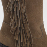 Freedom fringe western cowboy boots in mocha suede leather womens shoes