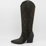 Getty western knee-high tall boots in olive suede leather women's shoes