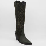 Getty western knee-high tall boots in olive suede leather women's shoes