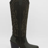 Getty western knee-high tall boots in olive suede leather women's shoes