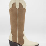 Stivali Agiatezza western boots in ivory leather x mocha suede