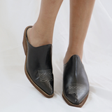 Heritage western mules in black leather