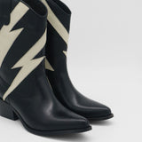 Idol western cowboy boots in black/off white leather women's shoes