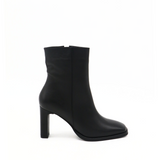 Indigo heeled ankle boots in black leather womens shoes