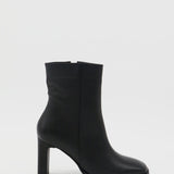 Indigo heeled ankle boots in black leather womens shoes