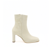 Indigo heeled ankle boots in off white leather womens shoes