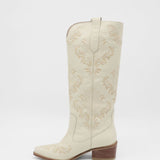 Jolene western cowboy boots in off white leather women's shoes