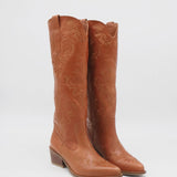 Jolene western cowboy boots in tan leather women's shoes