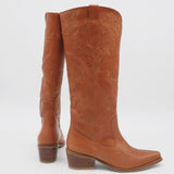 Jolene western cowboy boots in tan leather women's shoes