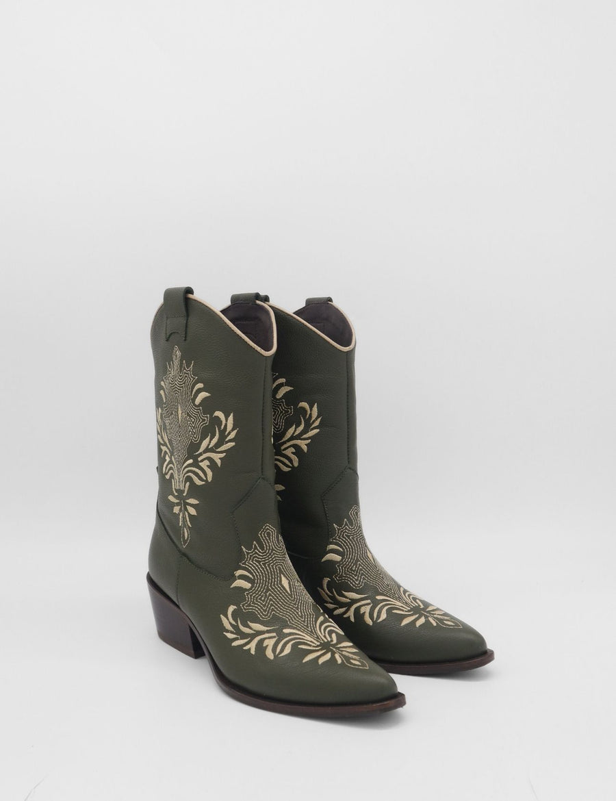 Knox western cowboy boots in olive leather women's shoes – STIVALI NEW YORK