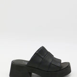 Lalaland platform slide sandals in black leather womens shoe