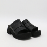 Lalaland platform slide sandals in black leather womens shoe