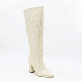 Louve knee high boots in off white leather womens shoes