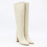Louve knee high boots in off white leather womens shoes