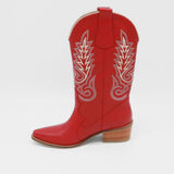 Loyal western cowboy boots in red leather women's shoes