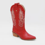 Loyal western cowboy boots in red leather women's shoes