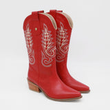 Loyal western cowboy boots in red leather women's shoes